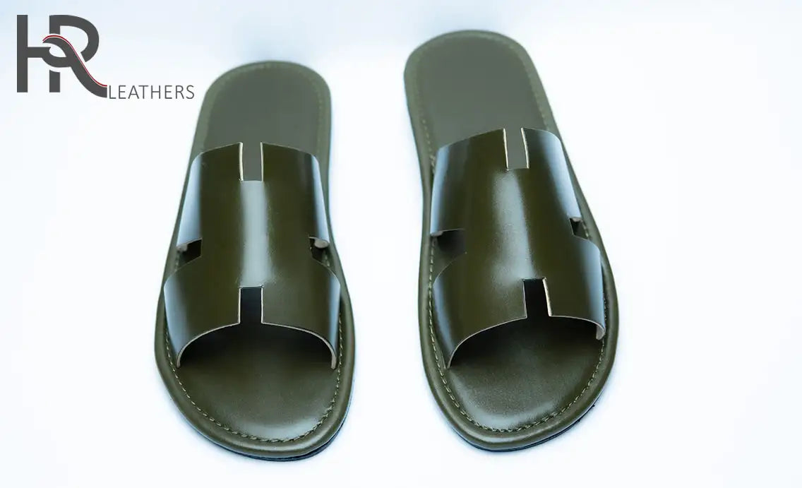Izmiri Sandals in Green H Shape Leather