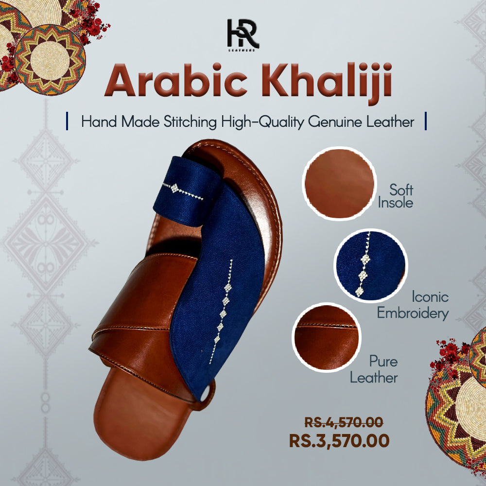 Arabic Khaliji Sandals in  brown and blue Color with iconic Embroidery