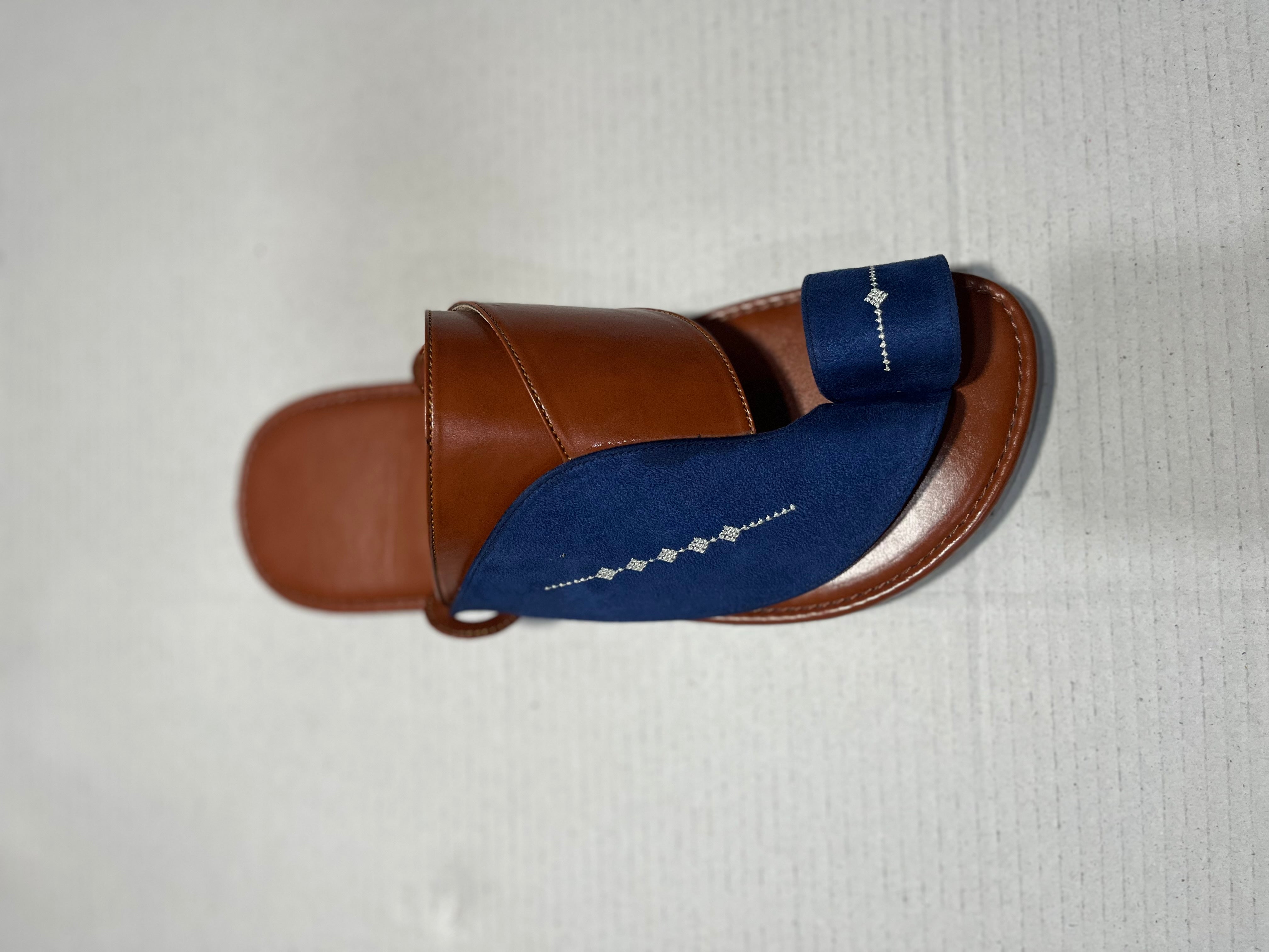 Arabic Khaliji Sandals in  brown and blue Color with iconic Embroidery