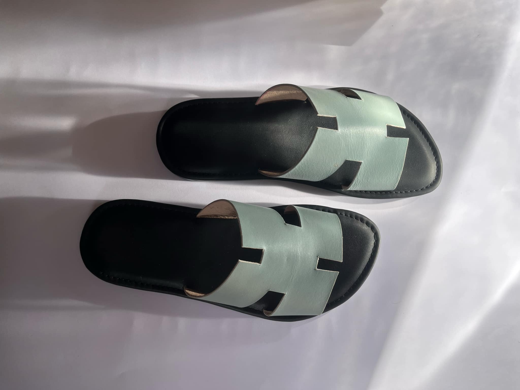 Izmiri Slippers Of Pure Leather In Sky Blue Color