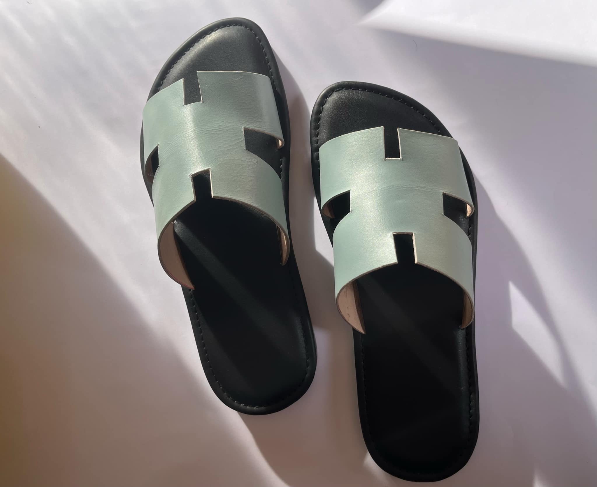 Izmiri Slippers Of Pure Leather In Sky Blue Color